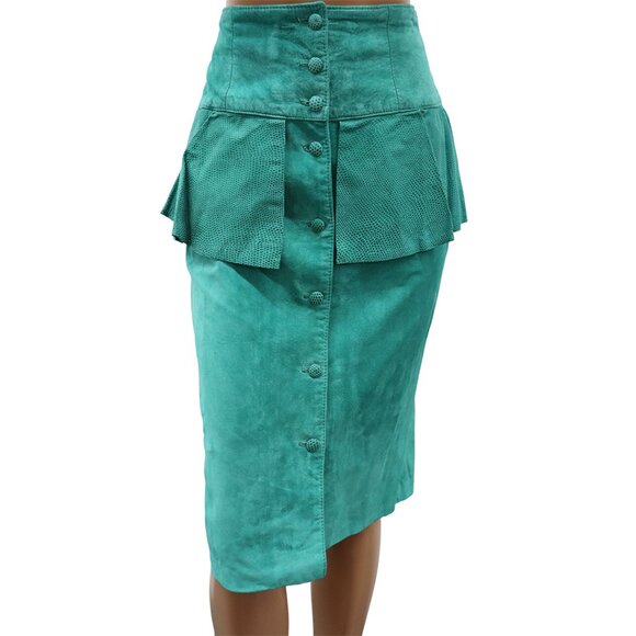 Danier Green Suede High Waist Pencil Skirt S - Picture 2 of 6